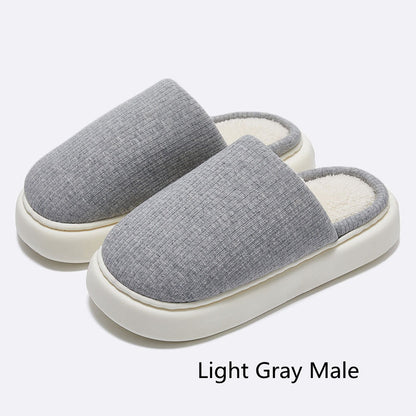 New Simple Pure Color Comfort Knitted Fabric Couple Latex Home Cotton Slippers