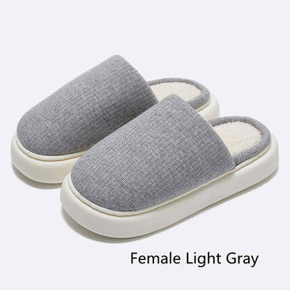 New Simple Pure Color Comfort Knitted Fabric Couple Latex Home Cotton Slippers