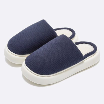 New Simple Pure Color Comfort Knitted Fabric Couple Latex Home Cotton Slippers