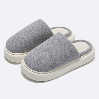 New Simple Pure Color Comfort Knitted Fabric Couple Latex Home Cotton Slippers