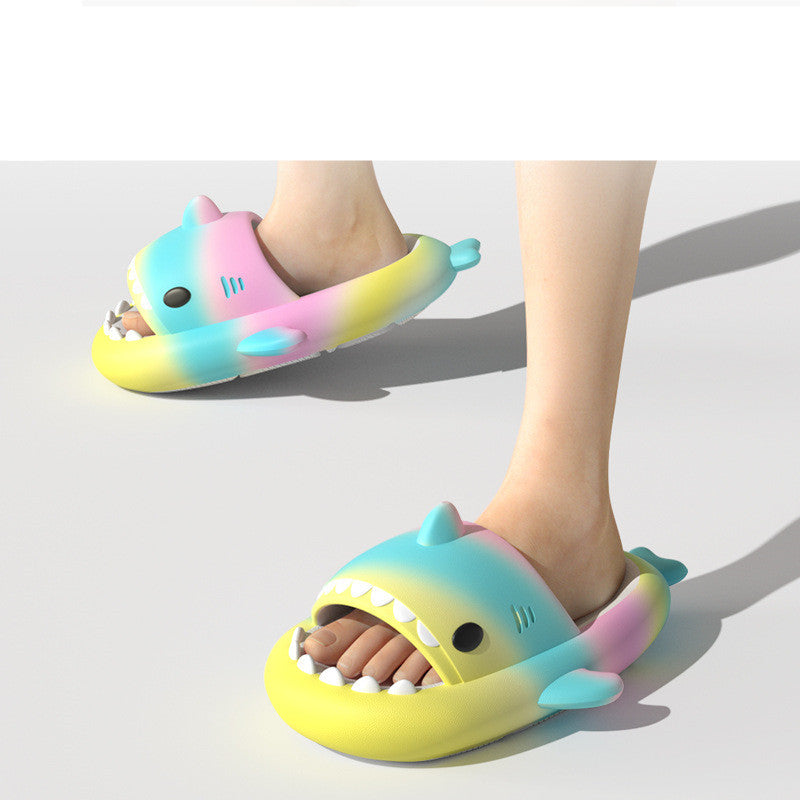 Gradient Rainbow Shark Slippers for Women - Summer Indoor Comfort Footwear