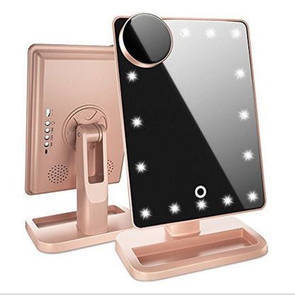 Touch Screen Makeup Mirror with 20 LED Lights – Bluetooth Music Speaker and 10X Magnifying Mirror