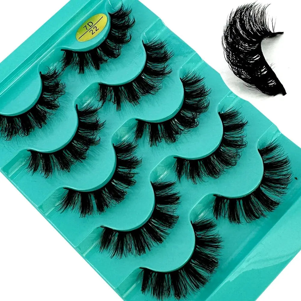 Cat Eye Eyelashes 3D Natural False Lashes D Curl Fluffy Soft Cross 5 Pairs Manga Lashes Wispy Natural Eyelash Extension Makeup