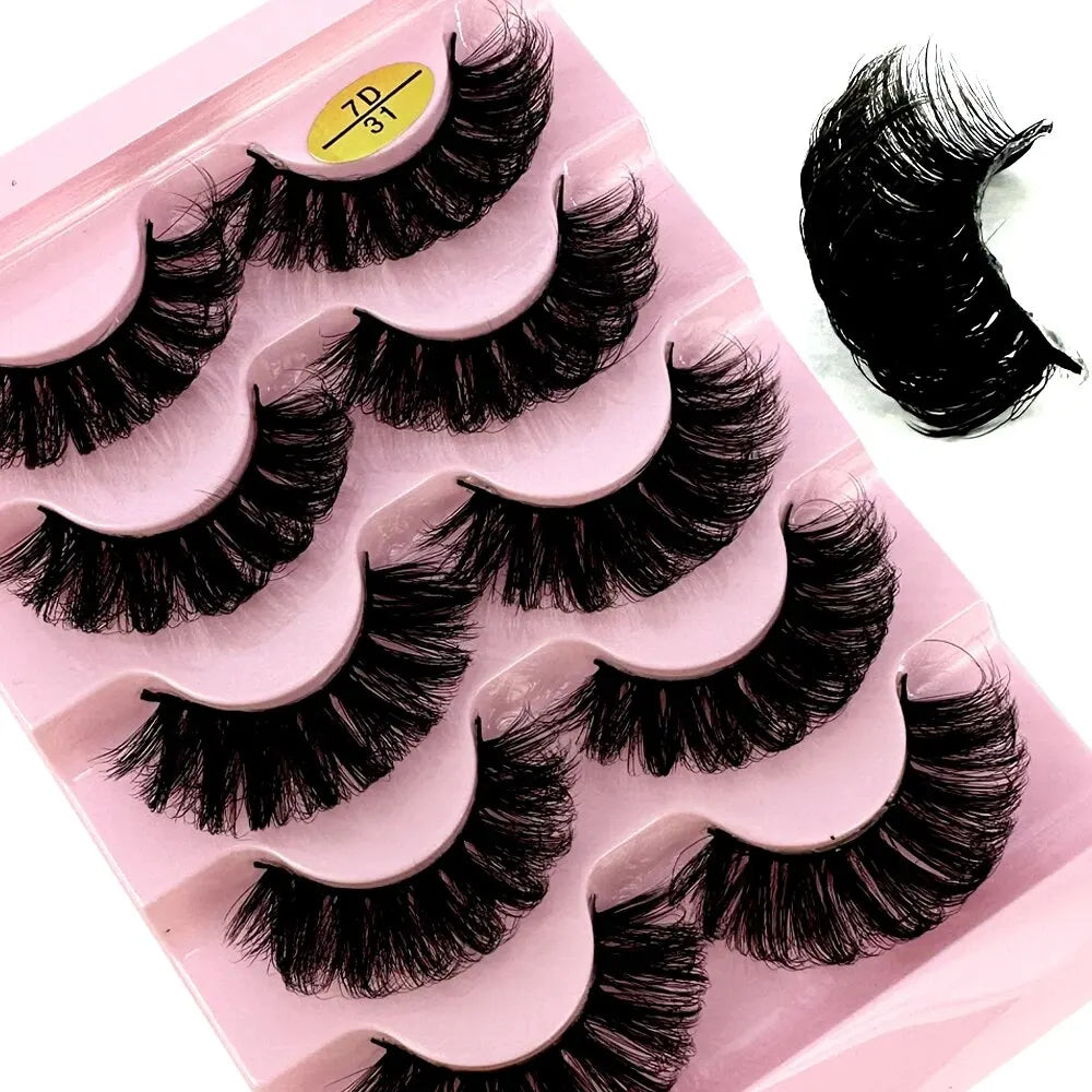 Cat Eye Eyelashes 3D Natural False Lashes D Curl Fluffy Soft Cross 5 Pairs Manga Lashes Wispy Natural Eyelash Extension Makeup