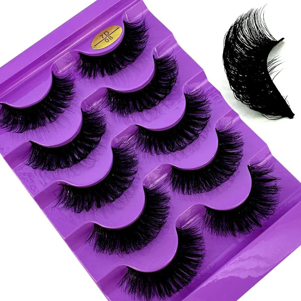 Cat Eye Eyelashes 3D Natural False Lashes D Curl Fluffy Soft Cross 5 Pairs Manga Lashes Wispy Natural Eyelash Extension Makeup